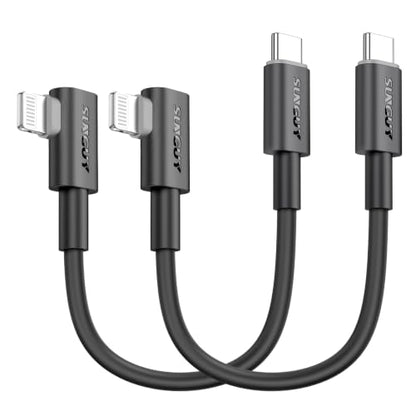 SUNGUY Short USB C to Lightning Cable 6 inch, 2 Pack 27W Right Angle Lightning Cable Fast Charging for iPhone 14/13/12/11 Pro Max Mini XR XS 8 7 6 5 Plus, CarPlay - size: 0.5FT