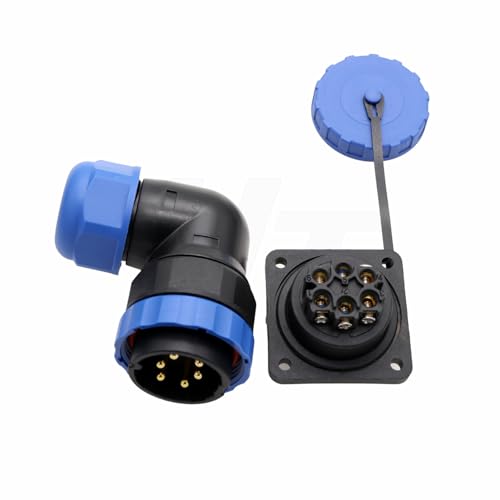 TY28 7 Pin 25A Female Male Connector, Panel Mount Socket and Angled 90°Wire Plug, Screw Connection Solder-Free Quick-Disconnect for Waterproof Outdoor Electrical Power - color: Screw Mount+ 90-degree Plug, size: 7 Pin 25A