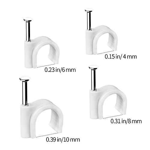 Abnii Cable Nails Clips, 400 Pcs, 4mm 6mm 8mm 10mm, Wire Wall Clips, White - color: White, size: 4/6/8/10mm-400pc