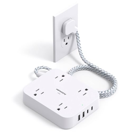 Surge Protector Power Strip, 5Ft Extension Cord with 4 USB Ports(2 USB C) - color: White(with Surge), size: 5 Ft