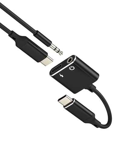 USB C to Audio 3.5mm Headphone Jack B 2 in 1 Adapter for iPhone 16 15 Pro for iPad Type C Charger Cable Adapter Compatible with Samsung S25 Auxiliary Headphone Connector Android Car