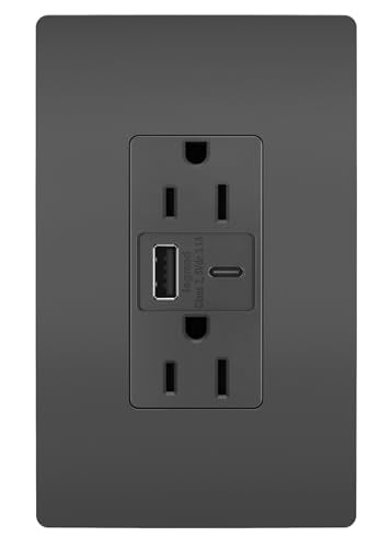 Legrand Pass & Seymour Radiant 15 Amp Wall Power Outlet with 3.1 Amp USB Charger, Black, with Matching Wall Plate - style: With Wall Plate