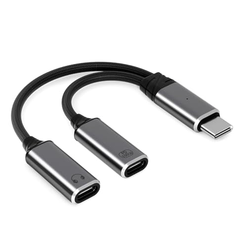 USB C Splitter，2 in 1 USB C Headphone and Charger Adapter Audio Dongle Cable with PD 100W for iPhone 16 15 Pro Max, Pixel 9 8 7, Galaxy S24 S23 S22, iPad Pro
