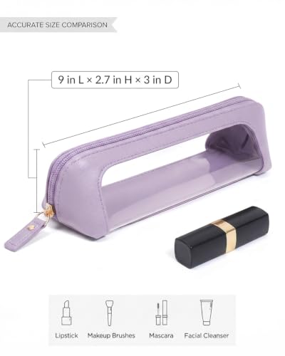 LETGO Cute Makeup Bag Travel Toiletry Bag for Women Small Cosmetic Bags Cute PVC Waterproof Makeup Pouch for Purse Makeup Brushes Bag Pencil Case Accessory Bag (Slim, Purple) - color: Purple, style: Slim
