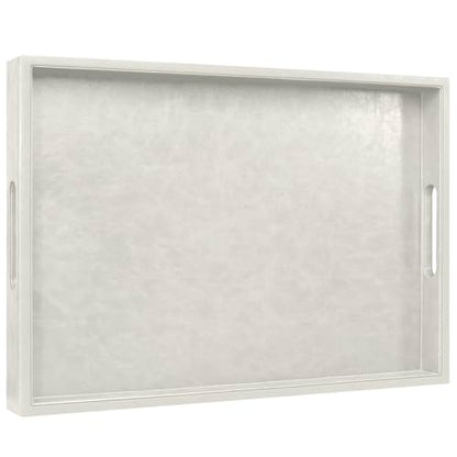 20 x 14 inches Leather Rectangle Serving Tray with Hole Handles,High-End Light Large Service Tray for Ottoman Tray, Tea, Food, Butler - Countertop, Kitchen,Family Dinner, Picnic (White) - color: White, size: 20" x 14" x 2"