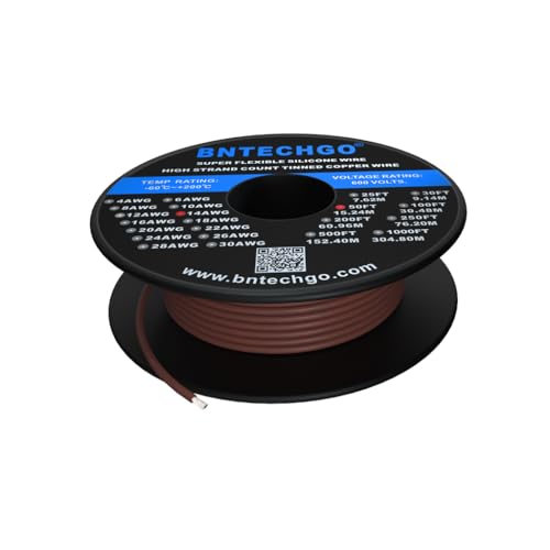 BNTECHGO 14 Gauge Silicone Wire Brown 50ft Stranded Tinned Copper Wire - color: Brown, size: silicone wire 50ft