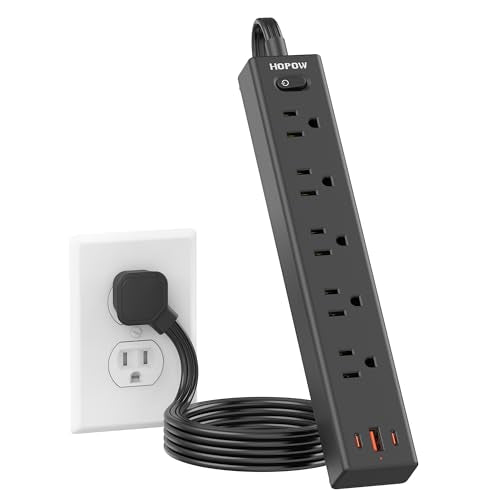 3FT Surge Protector Power Strip, 1700J, 5AC&1A2C, Flat Plug Extension Cord - color: Black, size: 3 Ft