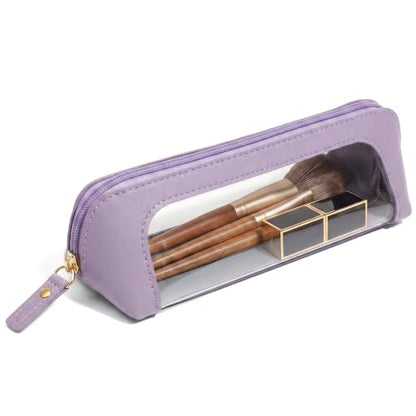 LETGO Cute Makeup Bag Travel Toiletry Bag for Women Small Cosmetic Bags Cute PVC Waterproof Makeup Pouch for Purse Makeup Brushes Bag Pencil Case Accessory Bag (Slim, Purple) - color: Purple, style: Slim
