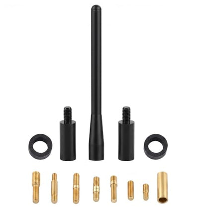 5 Inch Car Short Antenna – Aluminum Alloy American Flag Auto Radio Antenna for AM/FM Universal Replacement with 10 Adapters & 2 Washers, Fits Ford F-150 Jeep Wrangler Toyota Tacoma Honda CR-V