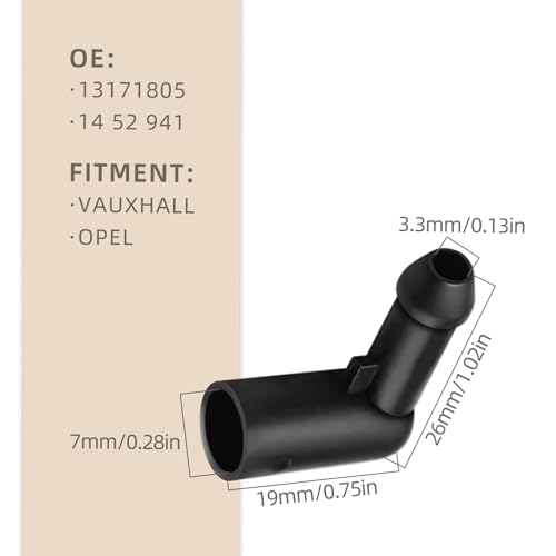 2PC Windshield Washer Hose Connector, Car Windscreen Wiper Water Hose Connector, 90 Degree Bend, Right Angle Pipe Connector, for VAUXHALL/OPEL (Pack of 2) - size: 0.75 inches x 1.02 inches (Pack of 2)