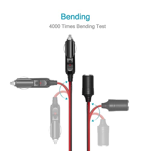 Chanzon 6ft 15A Male to Eyelet Cigarette Lighter Extension Cord 12V 24V - color: 6ft Male-to-Eyelet Red-and-Black