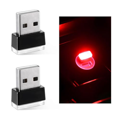 Sun Walker 2 PCS USB LED Car Interior Atmosphere Lamp, Plug-in USB Interface Trunk Ambient Light LED Decoration, Mini Portable Interior Night Lighting Kit for Most Vehicles (Red)