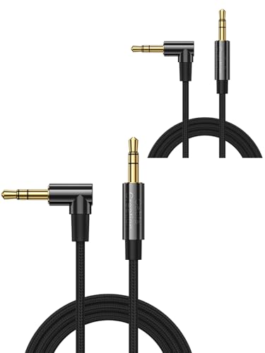 CableCreation 3.5mm Audio Cable 0.45M+0.9M, 3.5mm Right Angle Male to Male Auxiliary Cable with Silver-Plating Copper Core for Car Stereos, iPhones, Tablets, PS4 Headset, Echo-Dot, 24K Gold Plated