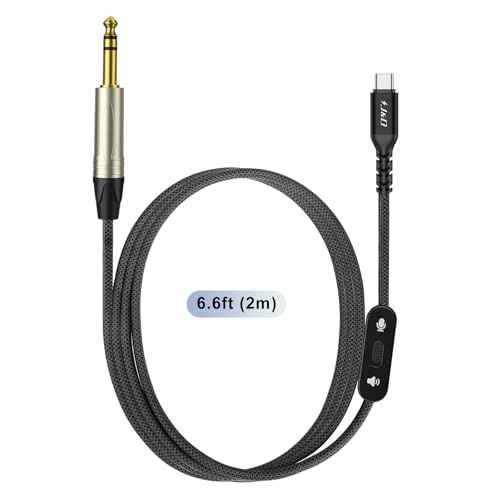 J&D USB C to 6.35 mm TRS Stereo Audio Cable, 2 in 1 Cord with Switch Button, Supports Recording and Playback, Compatible with iPhone 15/16, MacBook, iPad, Black, 6.6 Feet