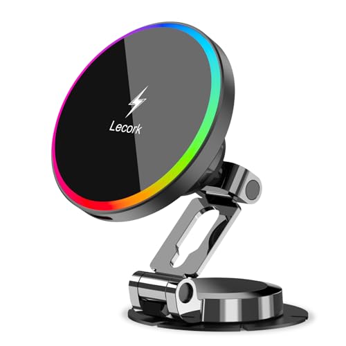 Lecork for Magsafe Car Mount, 15W Magnetic Wireless Charger for iPhone, Magsafe Air Vent Car Holder Charger for iPhone 17 Pro Max/16/15/14 13 12, Samsung S25/S25+/Ultra, RGB LED Design
