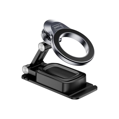 Trusmi Magnetic Car Phone Holder, Dashboard Mount Compatible with MagSafe, 360° Foldable Adhesive Car Phone Mount with Metal Plate, for iPhone 17/16/15/14/13/12, Samsung Galaxy S26/S25/S24, Pixel etc