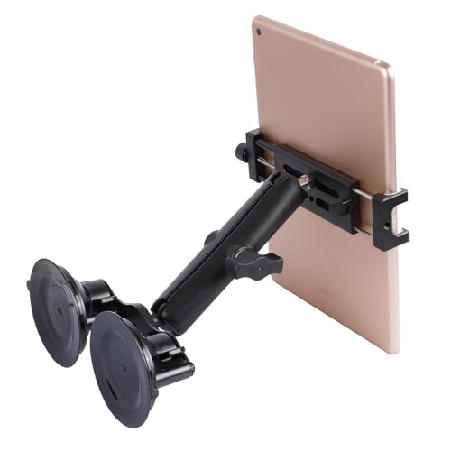 Aluminum Tablet Holder with Dual Suction Cup Base for Car/Boat Windshield, Tablet Stand Fits iPad Air 13" M2 (2024), iPad Pro 12.9" and other 4.7-15" Tablets, Mount on Window Bathroom Mirror - size: Metal Clip with Dual Suction Cup