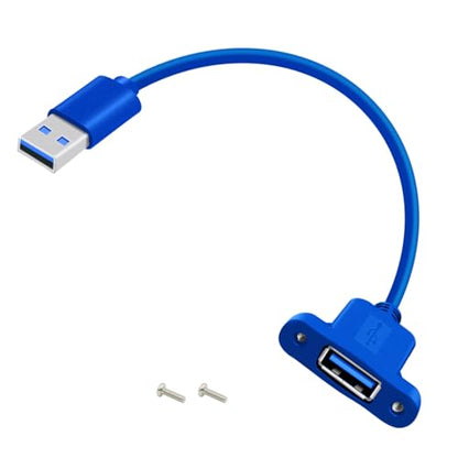 Panel Mount USB A 3.0 Extension USB Panel Mount Cable 5Gbps Data Transmit and Power Supply for Laptops PC, Car Boat Dashboard Panel (USB A Blue, 0.5 m/ 1.6 ft) - color: USB A Blue, size: 0.5 M/ 1.6 Ft
