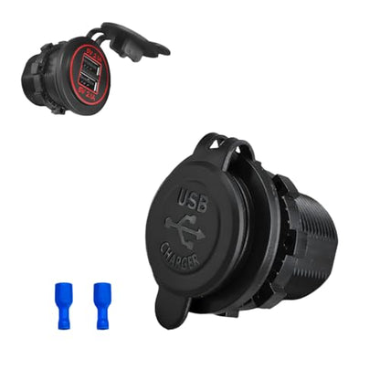 4.2A Dual USB Charger Socket, Waterproof Power Outlet 12V/24V 2.1A & 2.1A Quick Charge Socket, USB Charger Socket with Cap for Car Golf Cart Mobile RV ATV Truck Marine Boat (Red) - color: Red