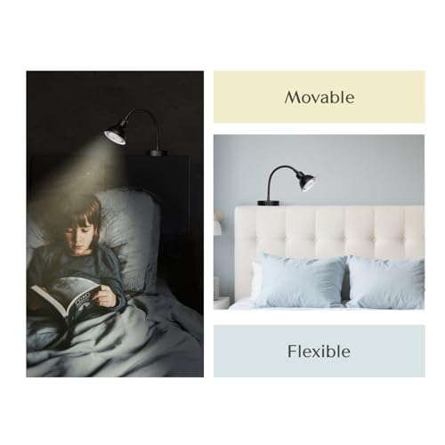 Solfres Patented Innovative Design Headboard Reading Light. No Drilling Golden Book Light for Bedtime Reading. Dimmable LED Book Reading Lamp with Bulb. Movable & Flexible, Black - color: Black, size: M