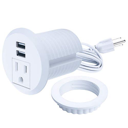 Maggie Desktop Power Grommet,2inch Hole Table Power Grommet Outlet with 2 USB Charging Ports,6.5ft Extension Cord Desk Power Strip with 1 Outlets for Computer,Table,Kitchen,Office,Home