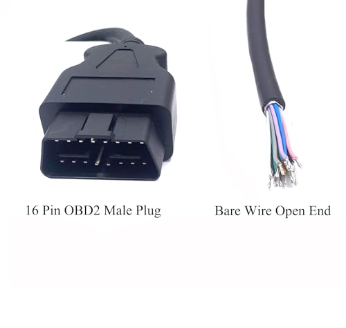 16 Pin OBD2 Male Plug to Bare Wire Open End Cable, 4.92 Ft OBD-II Connector Diagnostic Extension Pigtail Replacement for Vehicle DIY