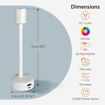 12V Dimmable Reading Light, RV LED Lamp with USB-A & USB-C Charger - color: White