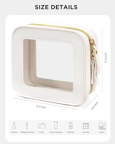 LETGO Clear Beach Makeup Bag Travel Cosmetic Case Transparent Toiletry Bag with Zipper, Portable Make Up Organizer Traveling Compact Car Bag for Beach Essentials (Off White, Mini-Clear) - color: Off White, style: Mini-clear
