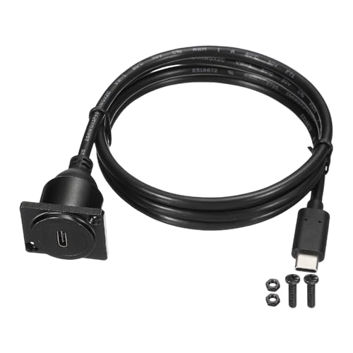 MECCANIXITY D-Type USB C 2.0 Panel Mount Extension Cable, 480Mbps Type-C Male to C Female Panel Mount Connector Cord for PC Phone Charging Data Transfer Home Car Accessories, 1.0m/3.3ft