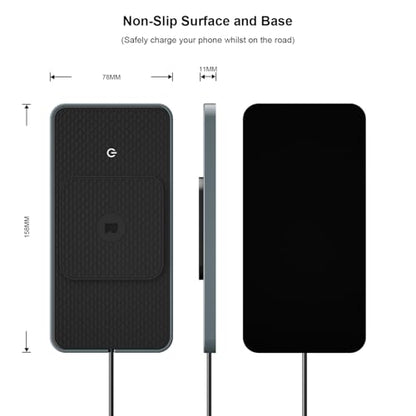 Wireless Car Charger Pad, REESTECQI 15W RGB Wireless Charger for Car Type C Non Slip Charging Pad for Car Compatible with Airpods iPhone16/15/14/13/12, Samsung Google (30CM+ 70CM Extension)