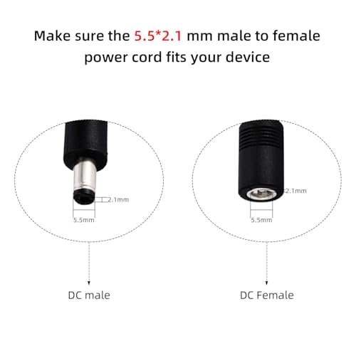 3.3FT DC Power Extension Cable 5.5mmx2.1mm 18AWG Male to Female 2pcs - color: Black 2pcs, size: 3.3ft