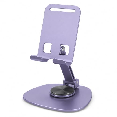 Purple 360° Rotating Aluminum Cell Phone Stand for Desk, Foldable Heavy Duty Tablet Holder, Cute Mechanical Fidget Desktop Mount for iPad Phone Live Streaming Gaming Office Setup - color: PURPLE