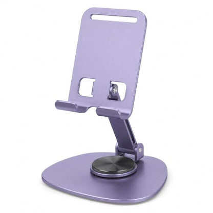 Purple 360° Rotating Aluminum Cell Phone Stand for Desk, Foldable Heavy Duty Tablet Holder, Cute Mechanical Fidget Desktop Mount for iPad Phone Live Streaming Gaming Office Setup - color: PURPLE