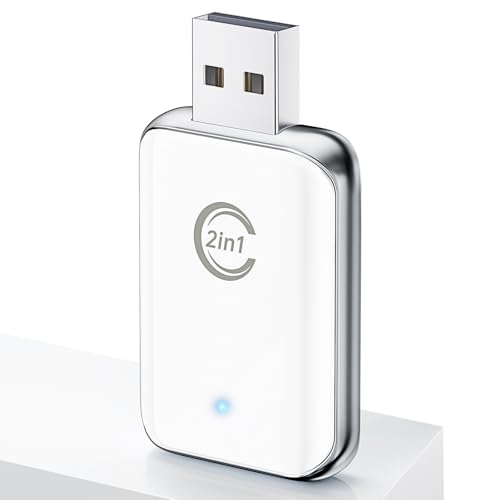 Wireless Carplay Adapter for iPhone, Convert Wired Car Play to Wireless, 2 in 1 Plug and Play Mini CarPlay and Android Auto Adapter for iOS 10 Android 11 and Above, Cars with Built-in Carplay (White) - color: White-Silver