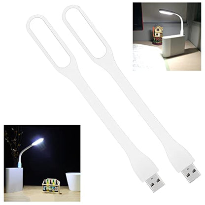 Mini Flexible Light, Portable USB Led Reading Night Lamp for PC Laptop Computer Notebook Power Bank - 2 Pack (White) - color: White