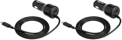 Amazon Basics 30W Fast Car Charger, 1 USB-C (18W) Cable with PD, 1 USB-A (12W) Port, Apple MFi Certified, for Phones (iPhone 16/15/14/13/12/11/X, Samsung, and More), Black (Pack of 2) - size: 18W (Pack of 2)