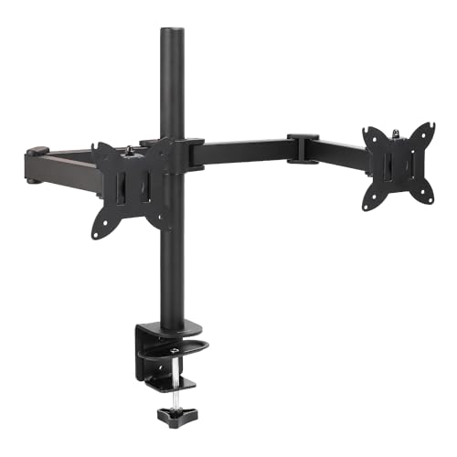Amazon Basics Adjustable Dual Monitor Desk Mount, Supports up to 32 inch Monitors and 22 lbs per Arm, Adjustable Tension, VESA 75x75/100x100, Black - size: Dual, style: AdjustableMonitorArm