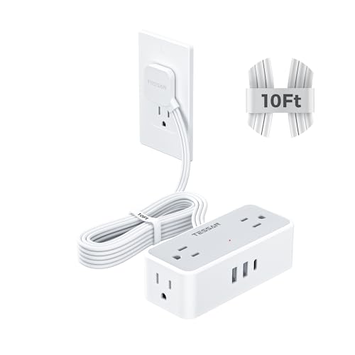 TESSAN Extension Cord 10 FT, Power Strip with 900J Surge Protection, Grey - color: Gray, size: 10 FT (1 USB-C, 2 USB-A)
