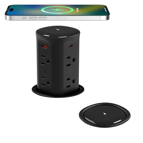 Jgstkcity Pop up Outlet for Countertop,65W USB C Fast Charging,15W Wireless Charger,13-in-1 Kitchen Island Electrical Power Station,4 USB,8 Outlets,15A Surge Protector,3.15'' Hole,ETL Listed,Black - color: Black, size: 8 Outlets & 4 USB