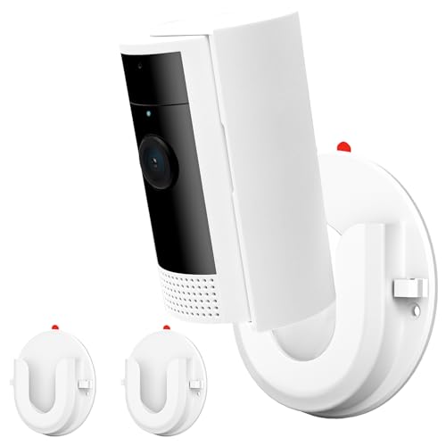 2 Pack Adhesive Wall Mount Bracket for Ring Indoor Cam,Strong VHB Stick On,No Drilling Camera Mount for Ring,Two Ways Installation with Tape and Screws - color: White
