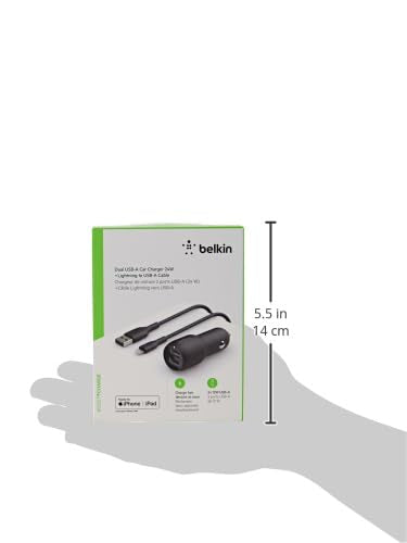 Belkin 24-Watt Dual USB Car Charger - 2 12W USB-A Ports with Lightning Cable - Fast Charging for Apple iPhone, Samsung Galaxy, AirPods, & More - USB-C Charger - size: 24W, style: Includes Lightning Cable