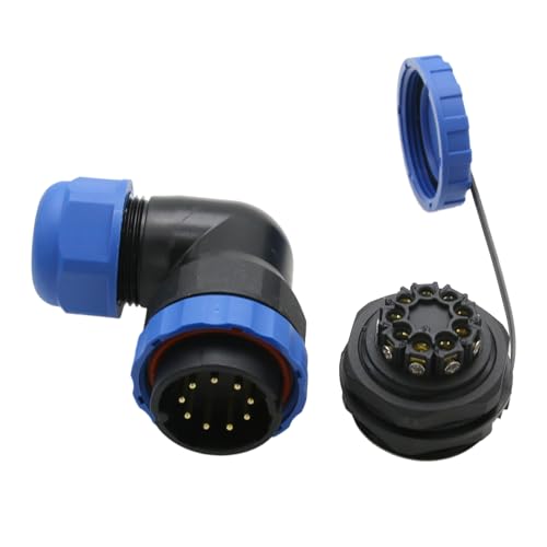 TY28 7 Pin 10A Screw Connection Electrical Power Connector, Female Panel Mount Socket and Male Right Angled 90-Degree Cable Plug, Solder-Free Waterproof Quick-Disconnect for Marine Automotive - color: Panel Mount + 90-degree Plug, size: 9 Pin 10A