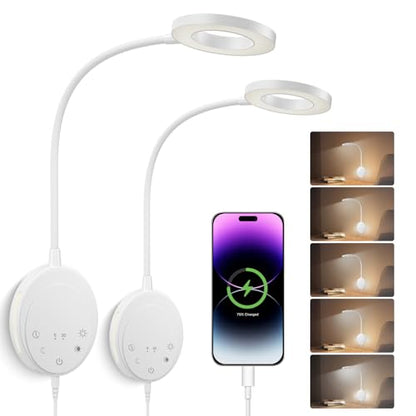 Wall Mounted Reading Light,Headboard Reading Lamp with 5 Color Temperature &5 Dimming,360°Flexible Gooseneck,USB Output, Night Light&Timer Function- Perfect for Reading in Bed (White 2 PCS) - color: White 2 PCS
