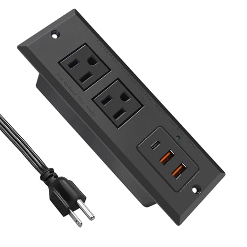 20W Recessed Power Strip USB C Fast Charge Desk Power Outlet Type C Flush Mounted Extension Power Plug for Conference Countertop Desktop Drawer Sofa ETL Listed 10ft Power Cord - color: Black, size: 10 ft