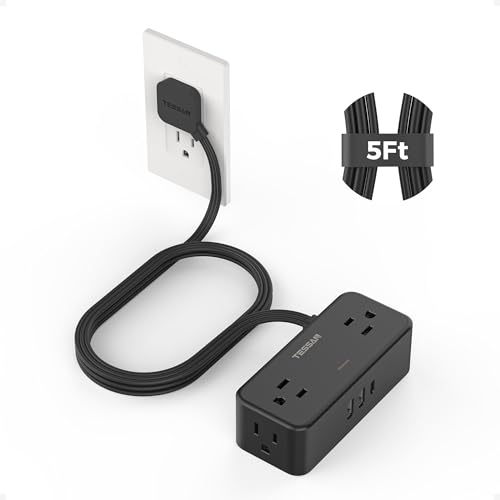 TESSAN Extension Cord 5 FT, Power Strip with 900J Surge Protection, Black - color: Black, size: 5 FT (1 USB-C, 2 USB-A)