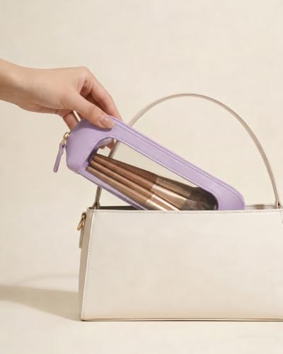 LETGO Cute Makeup Bag Travel Toiletry Bag for Women Small Cosmetic Bags Cute PVC Waterproof Makeup Pouch for Purse Makeup Brushes Bag Pencil Case Accessory Bag (Slim, Purple) - color: Purple, style: Slim