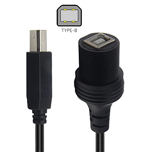 cablecc Waterproof Dustproof 480Mbps USB2.0 Standard B Type Extension Data Power Male to Female Cable Car Panel Mount Design 1m