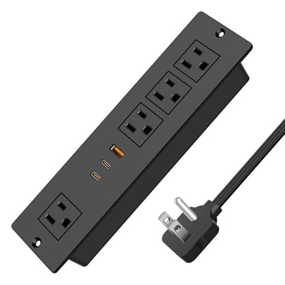 45W USB C Recessed Power Strip, Ultra Thin Flat Plug Recessed Outlet, 4 AC Outlets & 3 USB Port, Flush Mount for Conference Rooms, Office Tables, Furniture-10FT Cord - size: 10FT, style: 45W-2C1A-Black