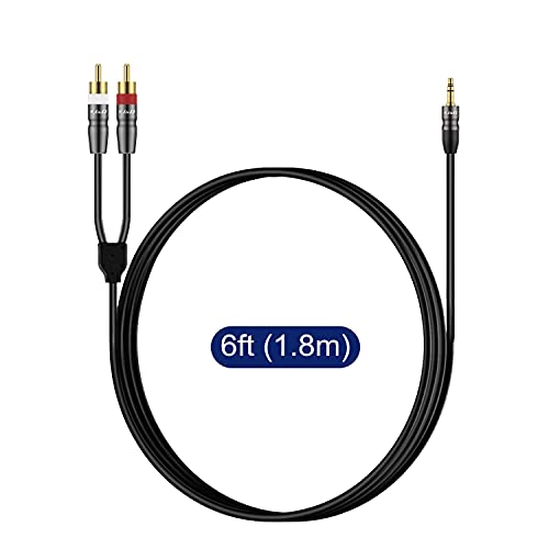 J&D 3.5 mm to Dual RCA Male Stereo Audio Cable, Heavy Duty RCA Cable Gold Plated Copper Shell 3.5mm Male to 2 RCA Male Cable for Smartphone/MP3 Player/Tablet, 6 Feet (Pack of 2) - size: 6 Feet (Pack of 2)