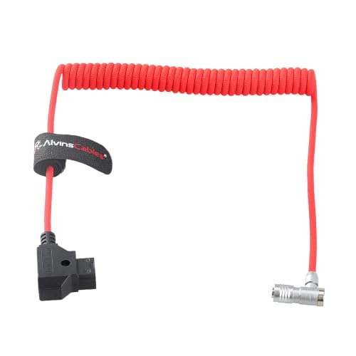 Alvin's Cables D-Tap to BMPCC 6K 4K Coiled Power Cable, Right Angle Weipu 2-Pin Female to D-Tap Male, Braided Ultra Flexible Coiled Cable for Blackmagic Pocket Cinema Camera 4K/6K/6K Pro, V-Mount, Red - color: Right angle Coiled Braided Red